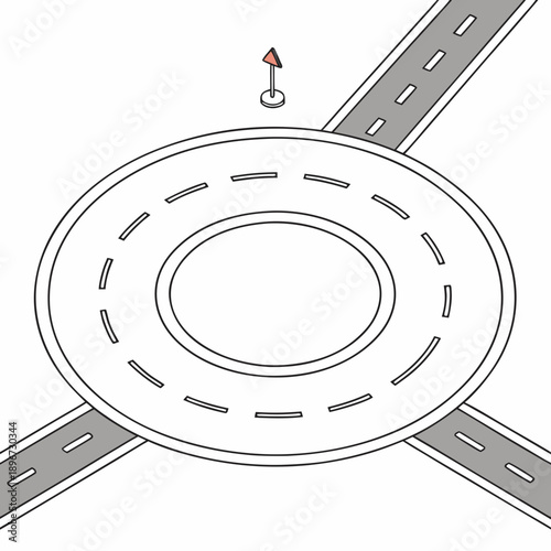 Smooth concentric white lines forming a roundabout traffic lane marking, top view vector.