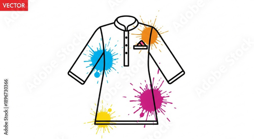 Colorful Kurta with Paint Splatters Isolated on White Vector Illustration