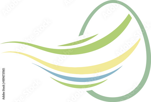 Abstract graphic design featuring flowing pastel color waves contained within an elliptical shape suggesting motion or growth representing fresh organic concepts.