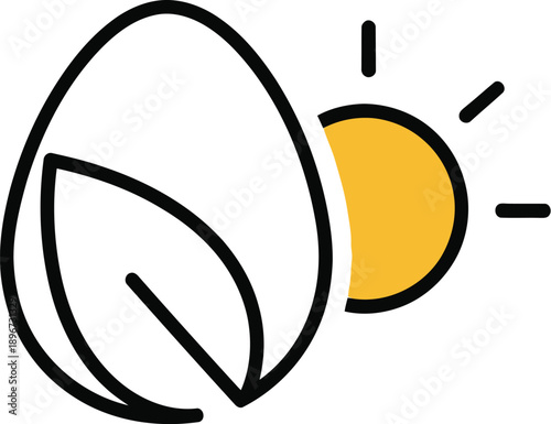 Simple line art icon representing the synergy between natural growth cycles and essential solar energy required for photosynthesis in vibrant ecosystems