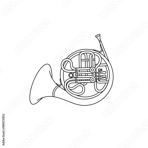 French Horn Brass Musical Instrument Line Art Coloring Page