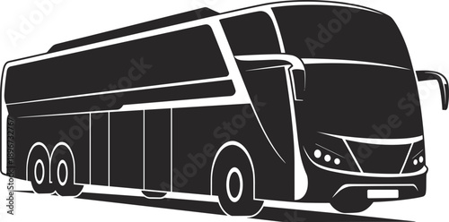 Modern coach bus silhouette vector illustration featuring luxury passenger transport vehicle design, black travel icon for tourism and public transportation concepts isolated