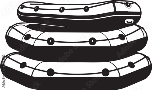 Stack of Inflatable Rafts in Black and White Illustration