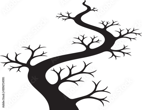 Black Silhouette of a Bare Tree on White Background