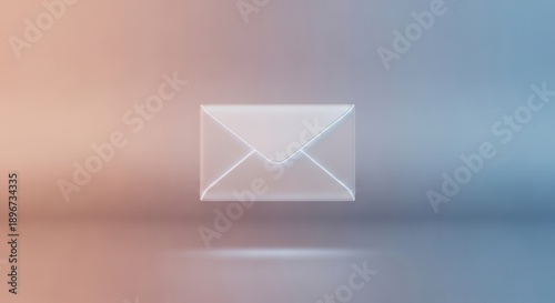 Minimalist translucent email envelope icon representing modern digital communication on a gradient