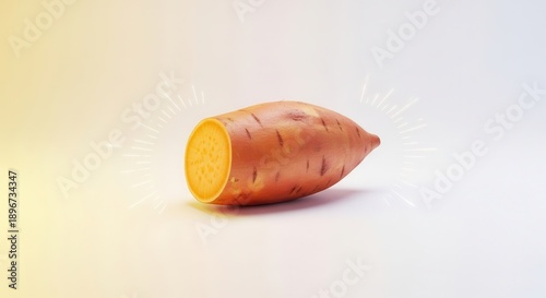 Vibrant orange sweet potato, freshly sliced and glowing, highlighting natural wholesome goodness