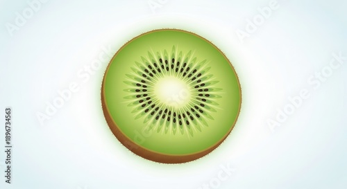Vibrant green kiwi fruit slice showcasing its healthy seeds on a bright background, perfect for