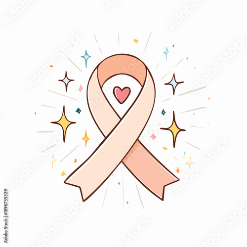 Symbol of Hope a Delicate Ribbon with a Heart, Representing Awareness and Support for Important Causes