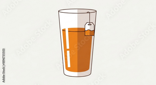 Glass with tea bag and orange tea on table simple illustration warm beverage cozy drink