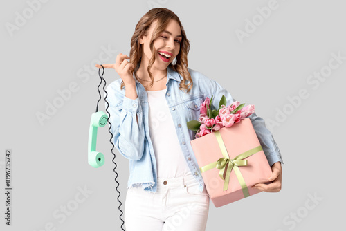 Young woman with retro tele...