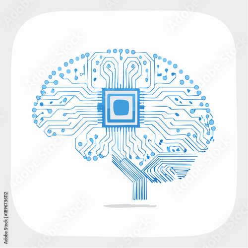 Digital Brain Circuit Board Art Illustrating Artificial Intelligence and Neural Network Concepts