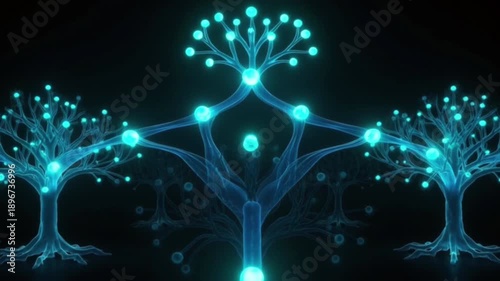 Autonomous ai agents decision tree seamless Glowing Blue Trees with Luminous Branches