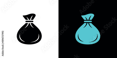 Two drawstring pouches one black one teal against contrasting backgrounds