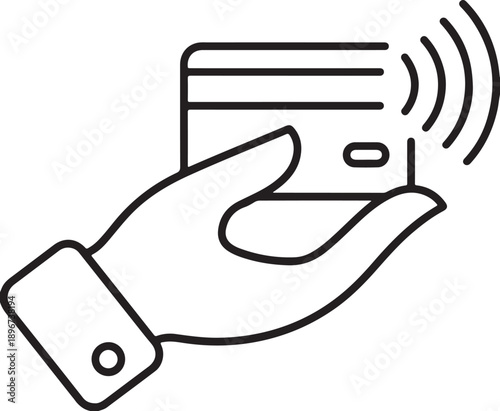 Hand holding a credit card with wireless payment technology symbol