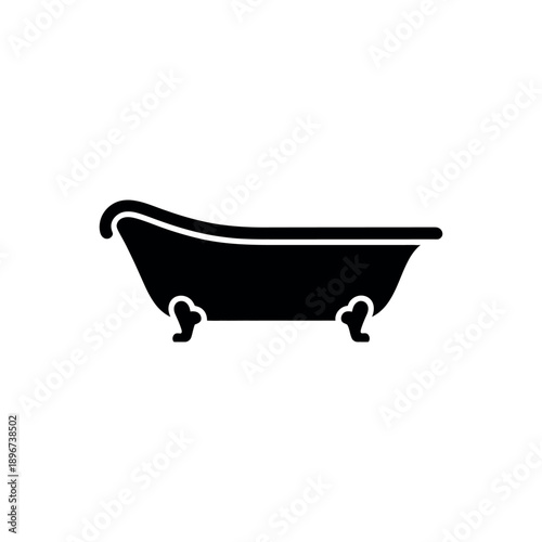 Simple black silhouette of a classic clawfoot bathtub on white background