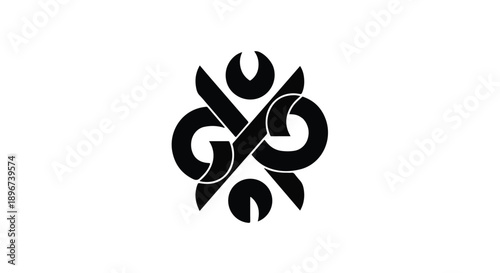 Abstract circular graphic design with interlocking elements and organic shapes