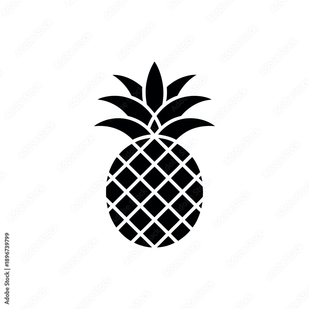 Obraz premium Simple black and white illustration of a whole pineapple fruit