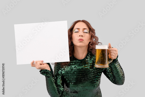 Woman with blank poster and...