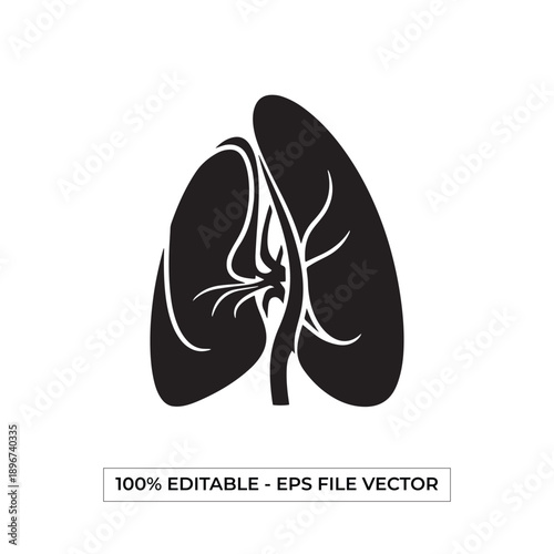 Stylized black and white illustration of human lungs with internal bronchial structures, representing the respiratory system.
