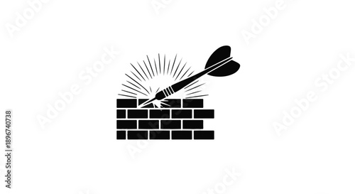 Dart hitting target on brick wall, symbolizing success and achievement.