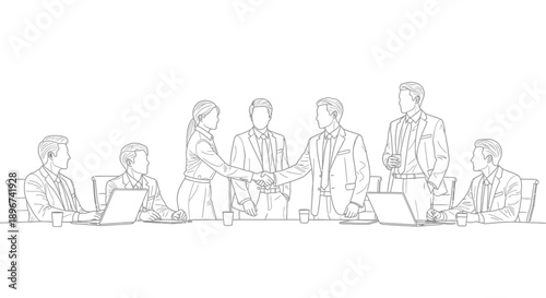 business agreement deal as diverse professionals shake hands in a modern conference room illustrating successful corporate collaboration and teamwork.