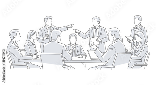 business team meeting actively discussing and pointing illustrating corporate strategy problem-solving and collaboration in a workplace.