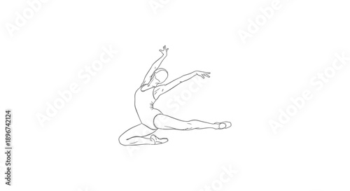 line art drawing of a ballerina in a ballet leap showcasing elegance athleticism and fluid movement on a clean white background.