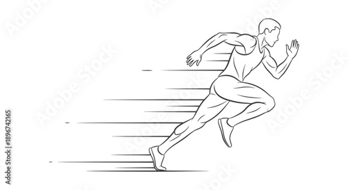 male runner sprinting dynamic line art illustration showing speed and athleticism perfect for sports fitness and active lifestyle.