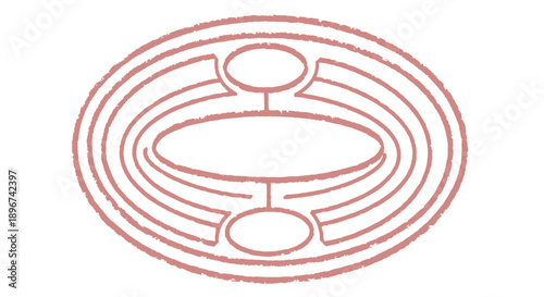 abstract oval labyrinth illustration with a hand-drawn chalky texture depicting a spiritual journey strategic pathway or complex system design.
