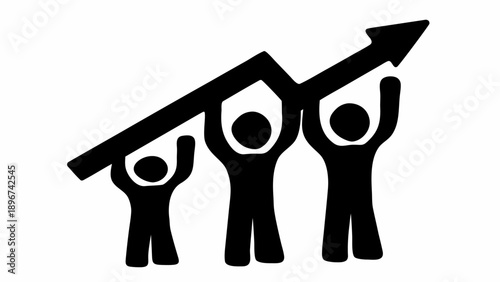 Three people holding up a growing graph with an arrow