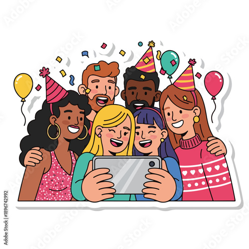 A group taking a selfie on a smartphone