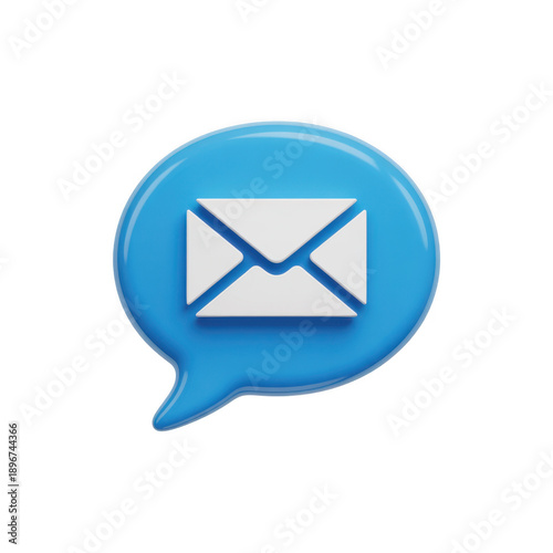 Vibrant blue glossy 3d message notification icon featuring an email symbol, isolated on transparent background
