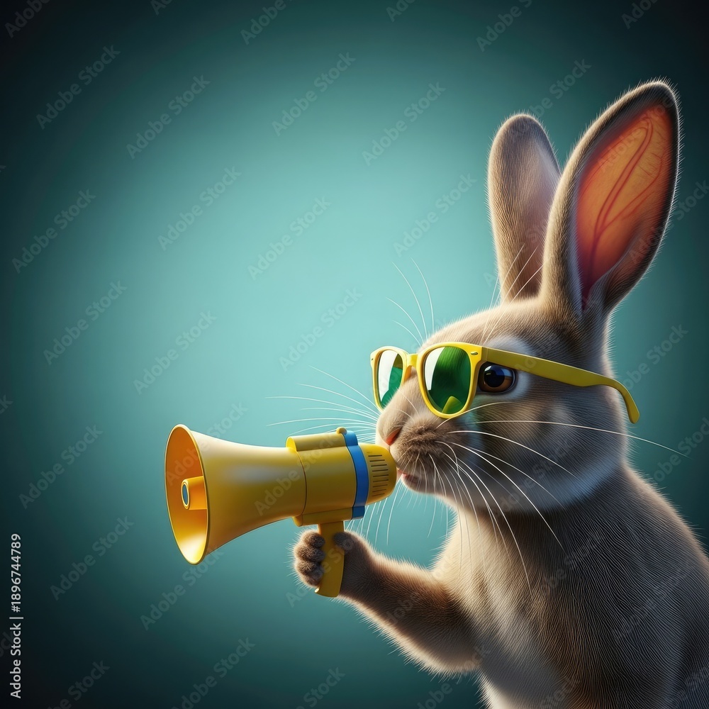 Fototapeta premium Easter sunday celebration with cool bunny wearing sunglasses and holding horn