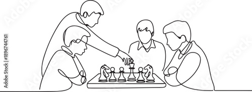 Student members of the chess club. Academic clubs concept one-line drawing. one line Art icon drawing vector