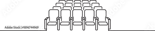 collective seating seats side-by-side and back-to-back. Seat arrangement and empty seats for events such as cinema. one line Art icon drawing vector