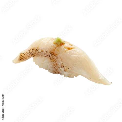Sushi flounder fin nigiri rice minimalist gourmet seafood focus