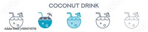 Coconut Drink Coconut Drink Line Icons For Tropical Beverage And Summer Design 