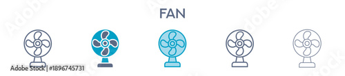 Fan Line Icons For Cooling And Summer Equipment 