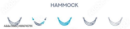 Hammock Line Icons For Relaxation, Vacation, And Outdoor Leisure 
