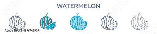 Watermelon Element For Design Graphic - Multi Styles. Line Icons For Fresh Fruit And Summer Food 