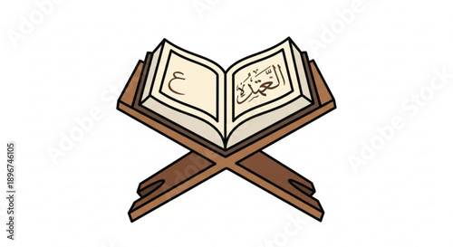 Quran on Wooden Stand Isolated on White Background