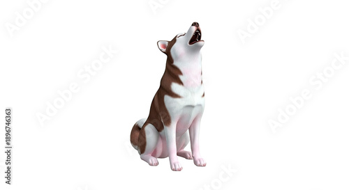 Siberian Husky dog howling, sitting, 3D rendering