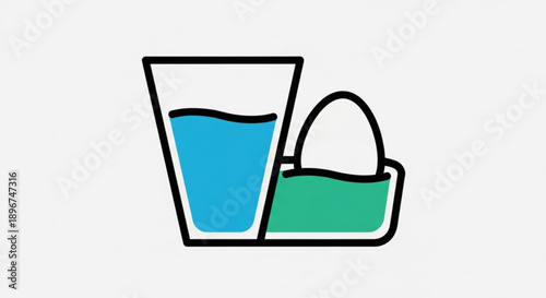 Glass of water and soap next to a green soap box on a white background