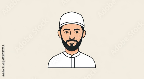 Man wearing a white cap and a beard standing alone in a simple illustration