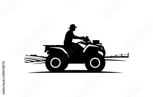 Farmer Operating ATV in Agricultural Field Silhouette Vector