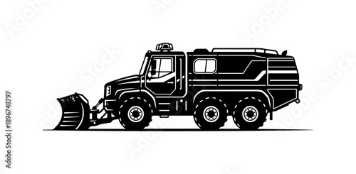 Black Vector Snow Plow Truck Silhouette Design