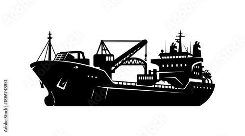 Modern Cargo Ship Silhouette Vector Illustration