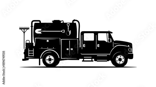 Black Silhouette Vector Sewer Vacuum Truck Illustration