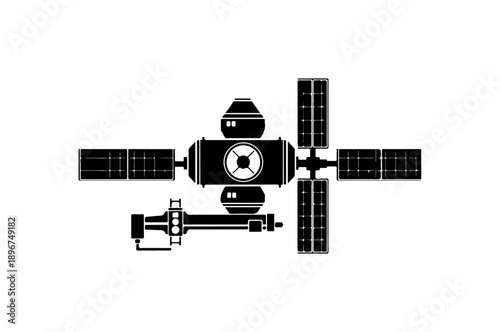 Space Station and Docked Spacecraft Vector Illustration