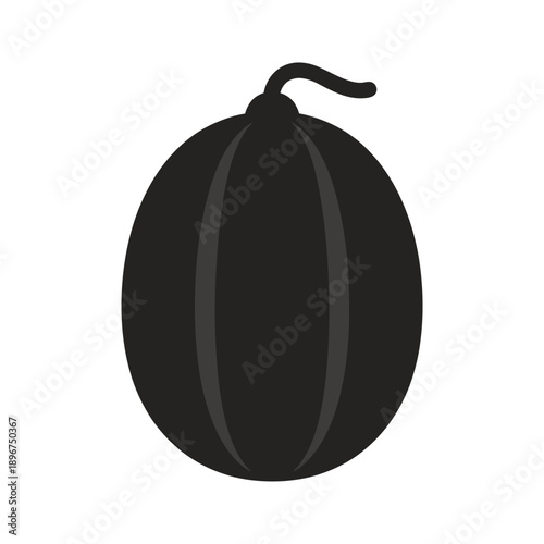 Black silhouette of a watermelon with stem on white background fruit